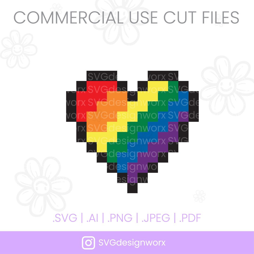 Pixelated Heart With Rainbow, LGBTQ Svg Cut File, Cute Rainbow Heart ...