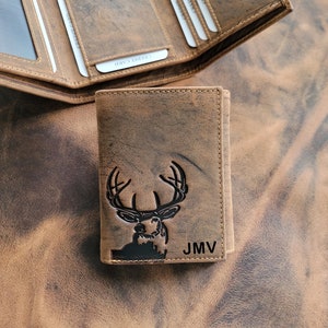 Cartera de cuero triple para hombre, billetera personalizada RFID con grabado de iniciales y monograma, billetera personalizada para hombre, regalo para papá o esposo