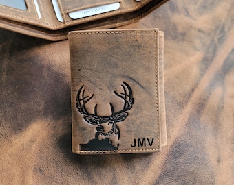 Personalized Leather Trifold Wallet: Engraved Monogram, RFID Protection