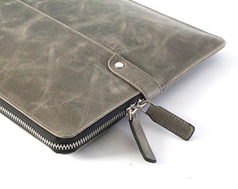 Leather Laptop Sleeve Zipper , Personalized Leather MacBook Pro / Air 13" 15" 16" case, Document Holder for Women & Men, leather laptop case