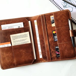 Cartella portadocumenti da viaggio marrone, cartella in pelle, portadocumenti per donna, cartella portadocumenti in pelle per uomo, custodia portadocumenti da viaggio A5 Padfolio