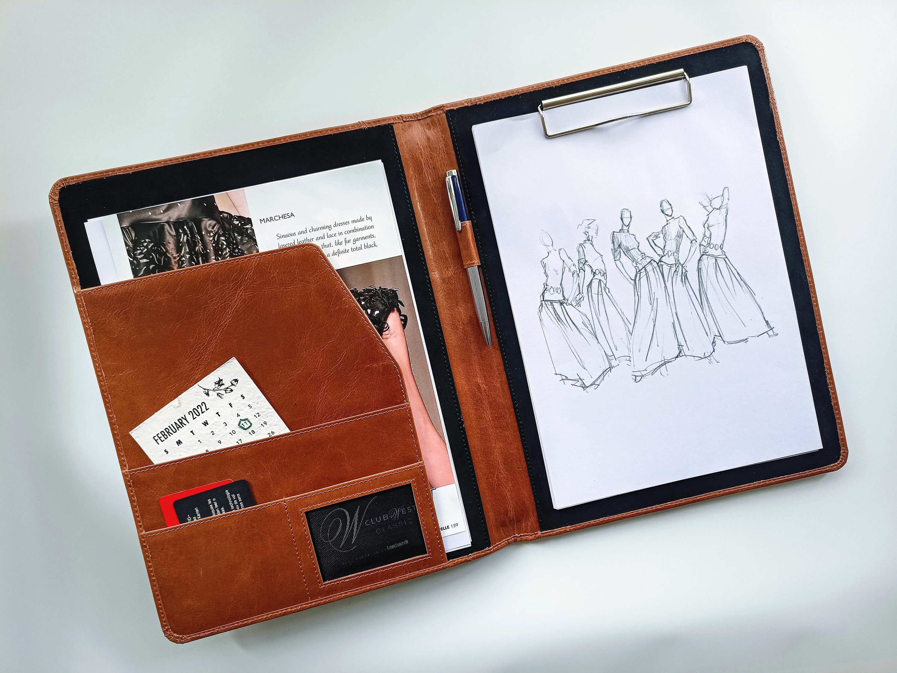 Green portfolio A4, Document holder, Italian leather portfolio, conference  folder, 3 ring binder, Leather padfolio with handle