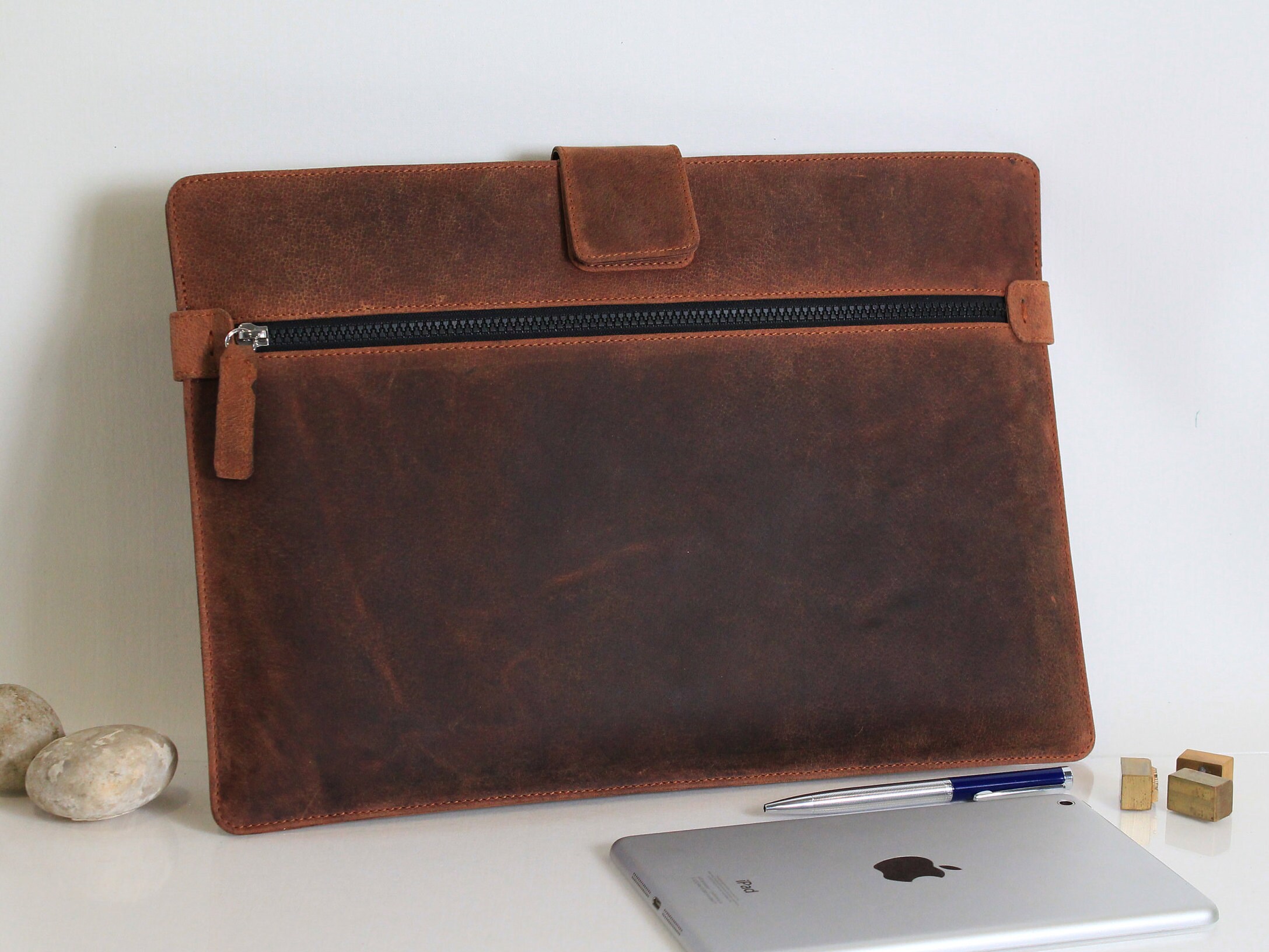 Handmade Leather Laptop Sleeve Case with document holder Etsy