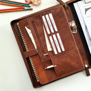 Personalized Leather Portfolio for Men, Leather Padfolio with Clipboard, Leather Portfolio with Logo, Gift for Father/Boss/Boyfriend