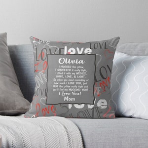 Daughter gifts from mom personalized grey daughter pillow from dad inspirational customizable love daughter pillow I hugged this pillow