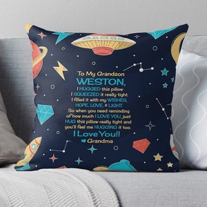 grandson gifts personalized from grandma nana g-ma gigi mommom momma grandson pillow space rockets planets galaxy grandson grandparent gifts