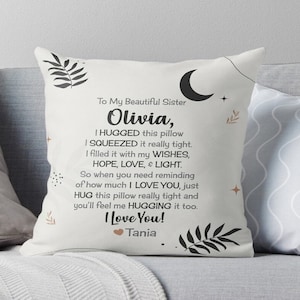 sister gift from sister personalized sister pillow customizable boho sister gift minimalist modern sister pillow moon