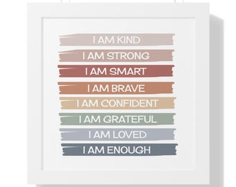 inspirational quote I am Kind loved strong wall art positive affirmation digital print empowering women smart brave grateful confident print