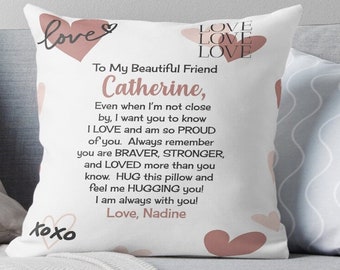 friend gifts personalized pillow custom friend inspirational customizable friend gifts love pink grey hearts friend gifts birthday keepsake
