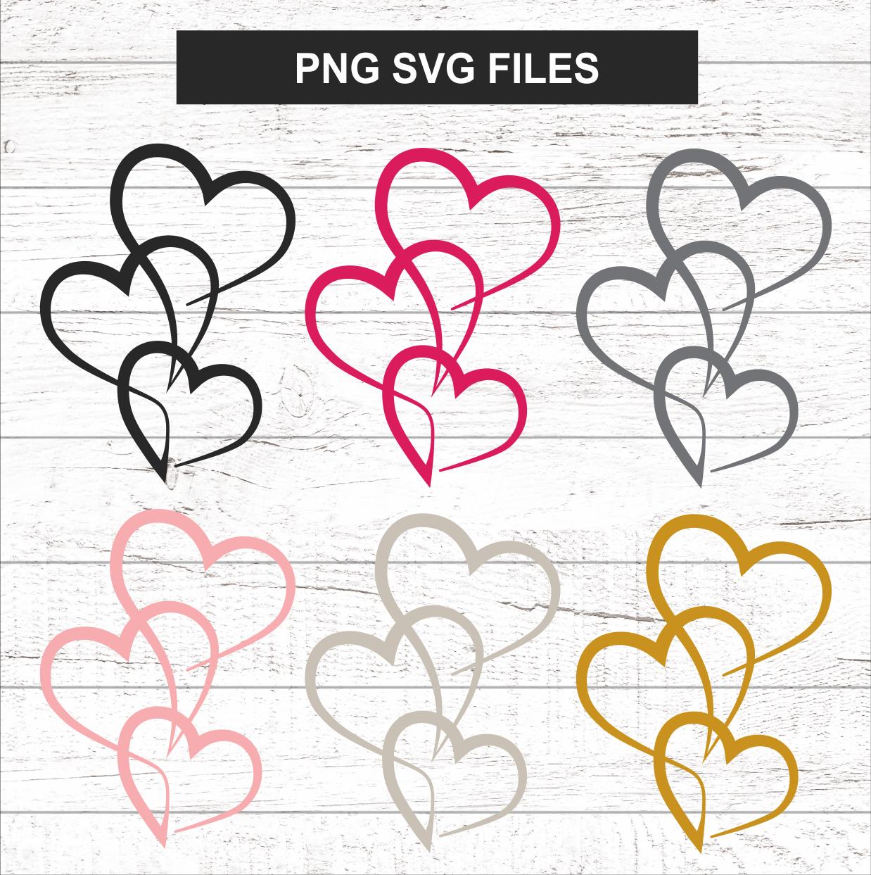 Three Hearts Printable SVG PNG Digital Print Downloadable Three