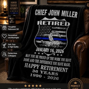 police retirement gift personalized blanket officer chief retirement thin blue line gift custom name and date