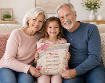 Personalized Granddaughter Pillow from Grandma & Grandpa | Custom Name | Granddaughter Birthday Gift | Rainbow Floral Keepsake Cushion