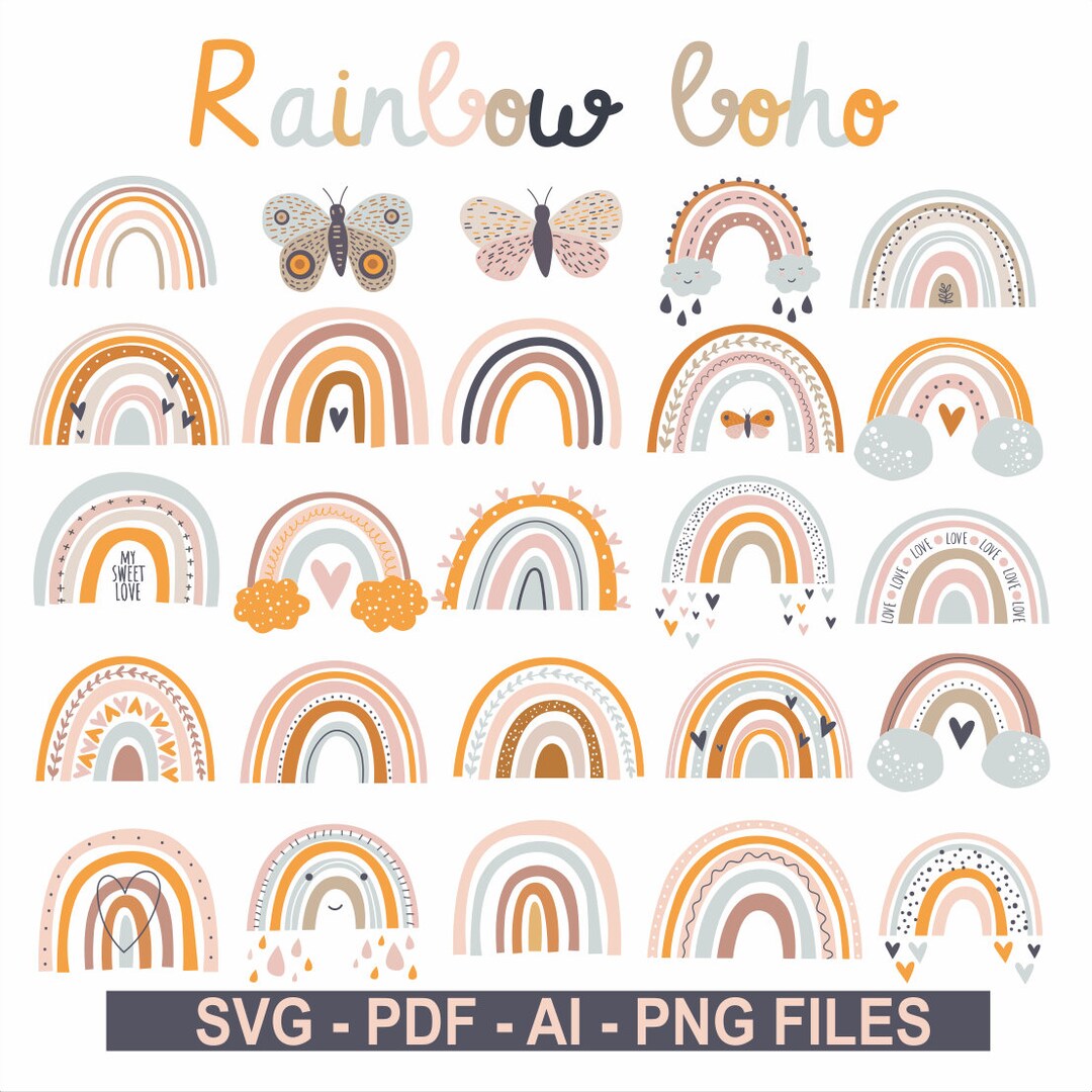 Boho Rainbow Svg Bundle Cute Rainbow Printable Digital Prints ...