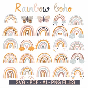 boho rainbow svg bundle cute rainbow printable digital prints butterflies pastels cute boho girl downloadable fun boho hearts svg pdf ai png