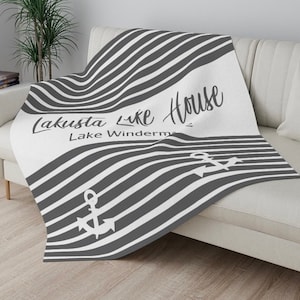 Lake House gifts personalized blanket custom family lake name custom grey lake modern minimalist new lake home image 1