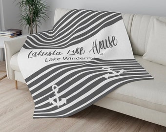 Lake House gifts personalized blanket custom family lake name custom grey lake modern minimalist new lake home