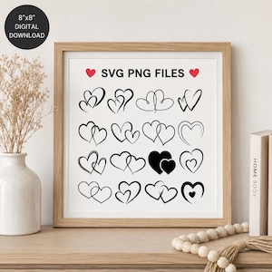 Zwei Herzen (SVG, PNG) – minimalistische Herz-Cliparts zum digitalen Download. Druckbare Herzen, zwei Herzen, zum Ausdrucken, für Hochzeitstage.