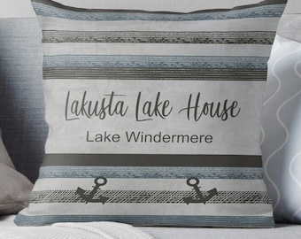 on lake time pillow, personalized lake house pillow, lake house pillow, lake name pillow, custom lake house pillow