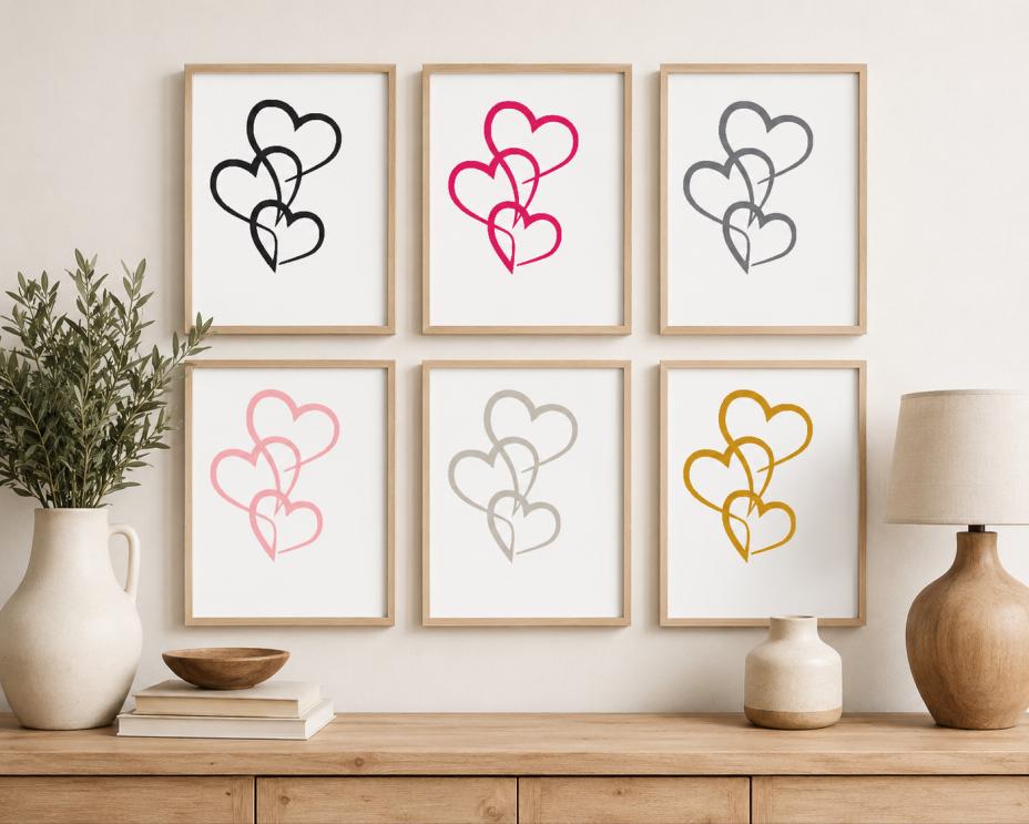Three Hearts Printable SVG PNG Digital Print Downloadable Three