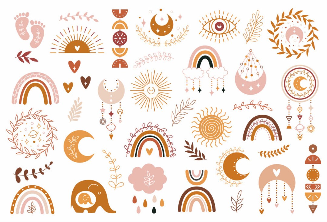 Boho Rainbow Svg Bundle Cute Rainbow Printable Digital Prints Moon Cute ...