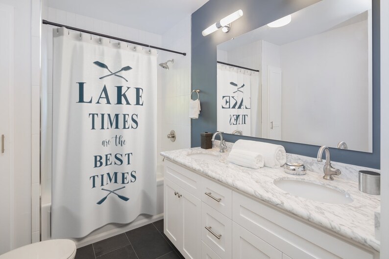 Lake House Shower Curtain White and Blue Lake House Lake Etsy