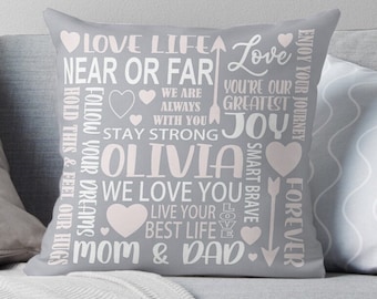 Daughter gifts from mom and dad personalized daughter pillow from mom adult daughter gift custom inspirational grey pink