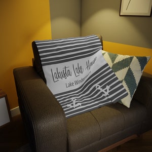 Lake House gifts personalized blanket custom family lake name custom grey lake modern minimalist new lake home image 8