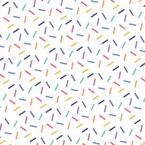 May include: A repeating pattern of colourful, short, rectangular shapes scattered across a white background. The shapes are in various colours, including blue, green, orange, yellow, purple, and red. This design is suitable for various craft projects.