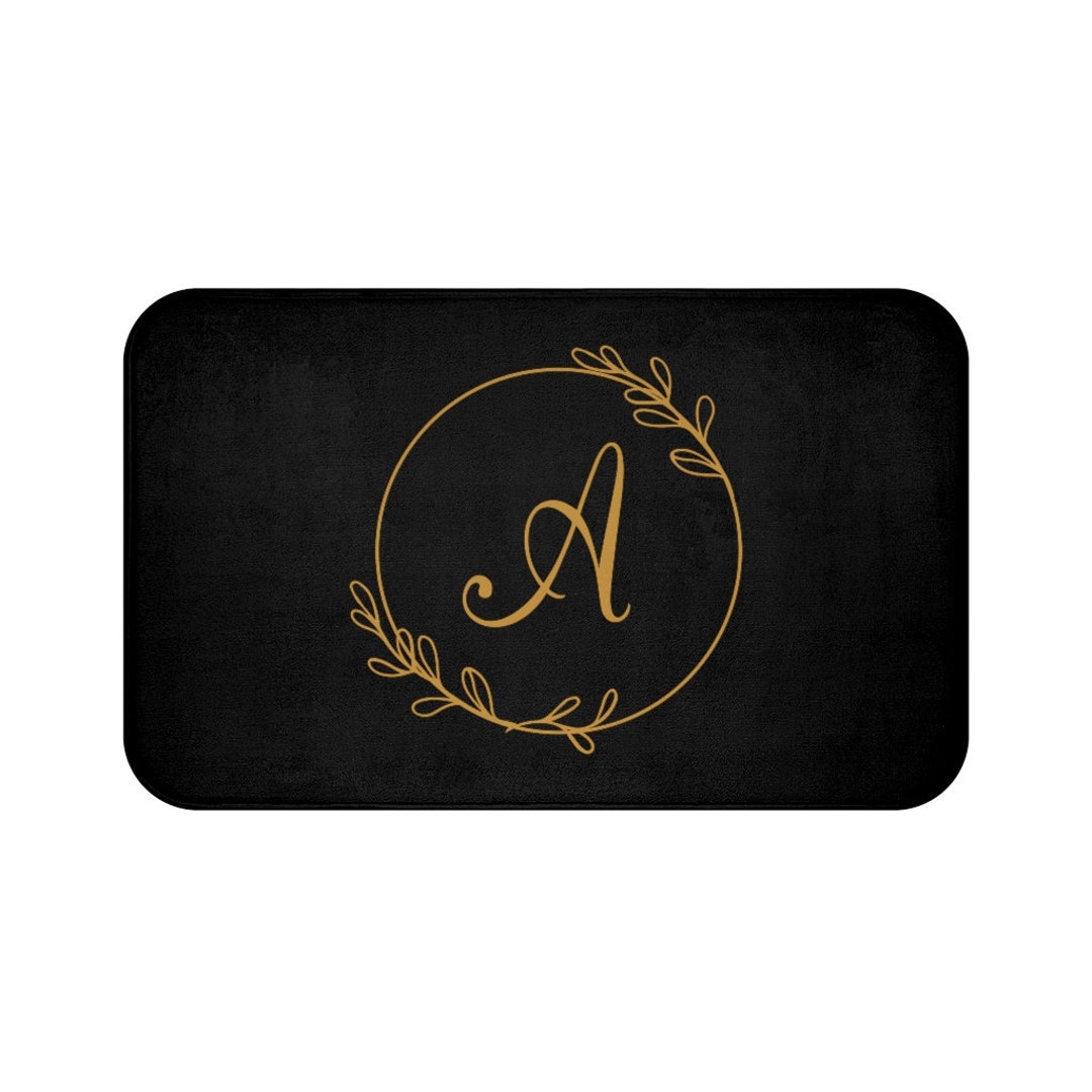 Personalized Bath Mat Gold and Black Bath Mat Black and Gold Monogram