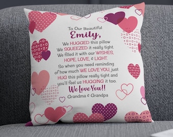 Granddaughter Gifts personalized from nana papa grandma grandpa purple pink Granddaughter pillow  grandparents customizable we hugged love