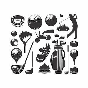 ゴルフ 印刷可能な svg png ファイル デジタル ダウンロード ゴルフ ボール 要素 ファイル デジタル プリント ゴルフ シルエット クラブ カート ゴルフ バッグ ダウンロード インスタント