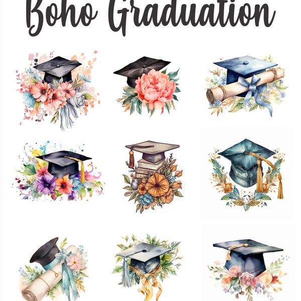 graduation caps 2024 png jpg boho grad caps printable digital print grad caps downloadable boho graduation 2024 caps watercolor grad 2024