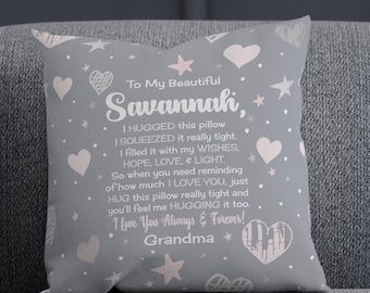 granddaughter gifts personalized from nana grandma grandparent granddaughter pillow personalized G-Ma granddaughter grey pink GG MomMom love
