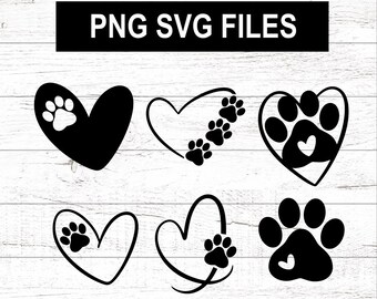heart paw print printable svg png file digital download file digital print dog love paw heart cute download paw print hearts modern