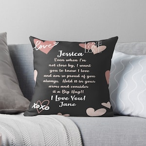 sister gift from sister personalized sister pillow customizable black pink hearts sister gift minimalist modern sister pillow even when I&#39;m