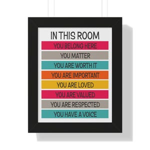 muurkunst gelijkheid in de klas digitale print inspirerende klas quote: jij hoort hier, jij bent belangrijk positief downloadbaar empowerment van studenten