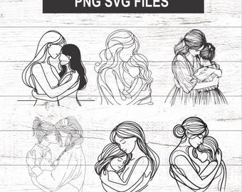 mom daughter love hugs SVG PNG digital print Mother's Day Birthday download minimalist mom daughter prints