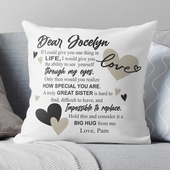 Sister Gifts From Sister Personalized Sister Pillow From Sister Custom Gifts From Brother Seester Gifts Neutral Beige Black Natural Etsy