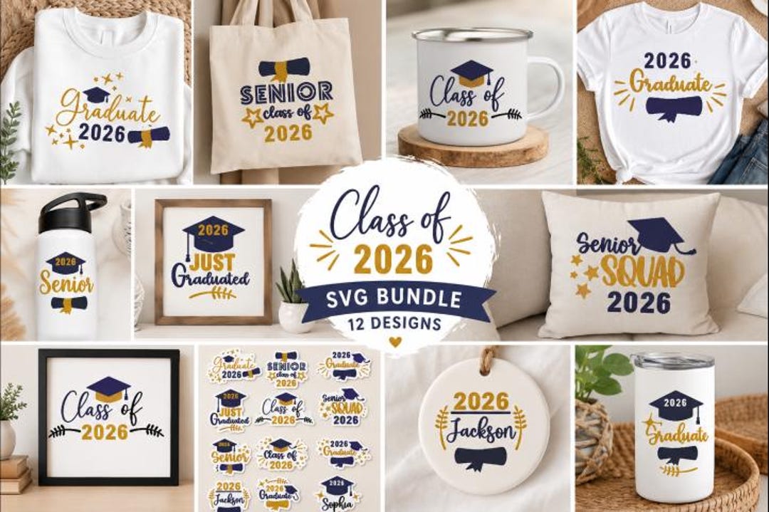 Graduation 2026 Clipart Navy Blue Gold PNG SVG Digital Download Class ...
