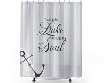 Fisherman's Lakeside Chalet Fabric Bathroom Shower Curtains & Hooks 71" 