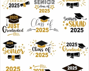 graduation 2025 printable digital prints png svg pdf class of 2025 downloadable clipart downloadable cricut file grad cap 2025 squad senior