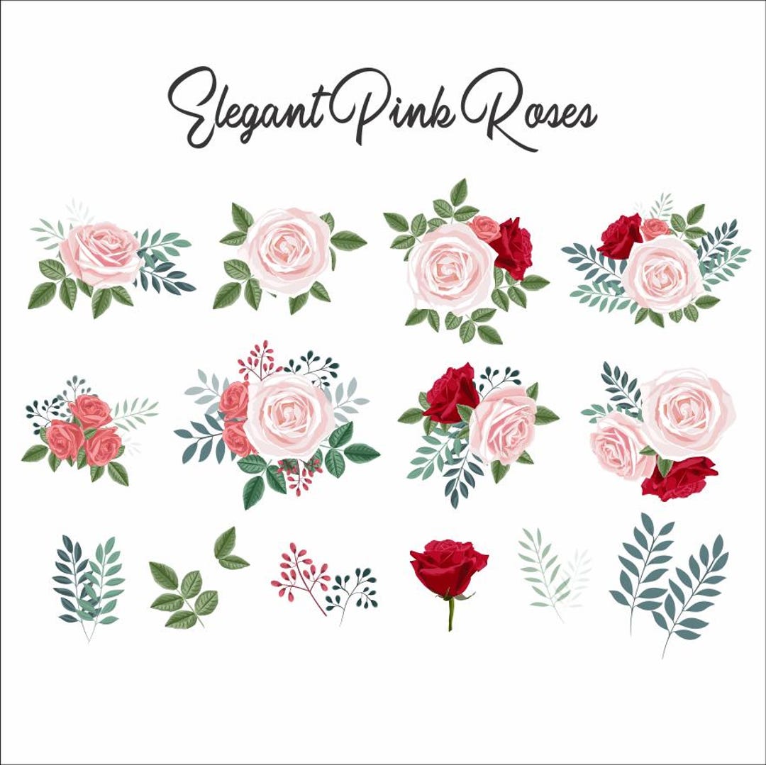 Pink Roses Printable Png Eps Svg Elegant Blush Roses Digital Print ...