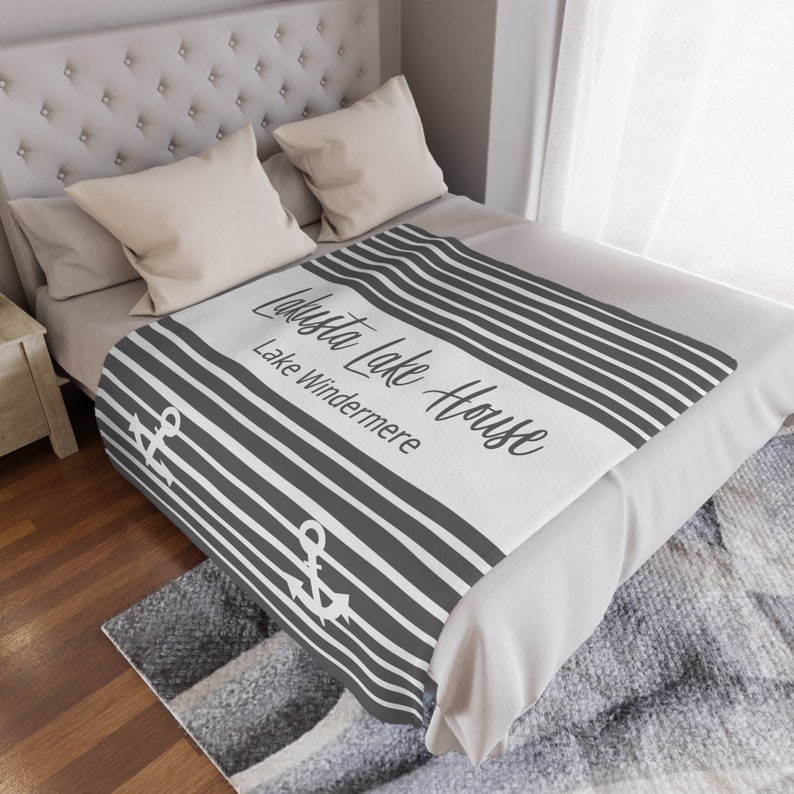 Lake House gifts personalized blanket custom family lake name custom grey lake modern minimalist new lake home 50" × 60"