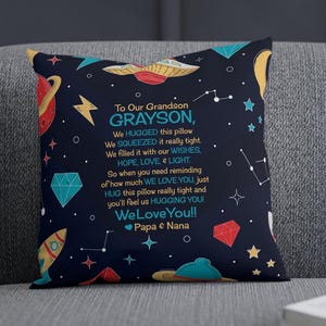grandson gifts personalized from grandpa grandma grandson birthday pillow Papa Nana custom grandson gifts space rockets planets galaxy