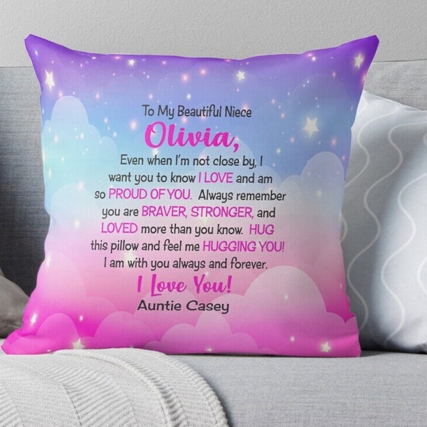 Niece gifts from auntie personalized niece pillow purple pink inspirational niece gifts from Aunt and Uncle custom cute love hugs