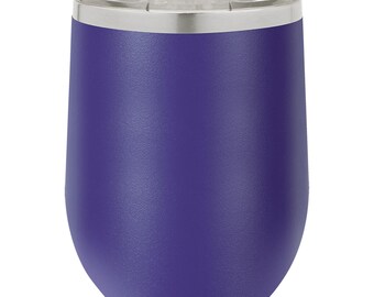 12 oz. Personalized Engraved Stainless Steel Wine Tumbler – Insulated Stemless Cup with Lid