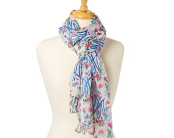 Ave Maria White Catholic Fashion Scarf Blessed Mother Scarf Catholic Mother's Day Gift Miraculous Medal