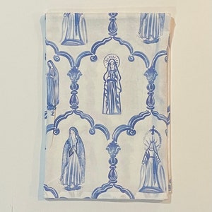 Set of 2 Mary Apparition Hand Towels | Catholic Blue & White Mary Hand Towels Set | Set of 2 Kitchen Blessed Mother Hand Towels -