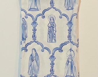 Set of 2 Mary Apparition Hand Towels | Catholic Blue & White Mary Hand Towels Set | Set of 2 Kitchen Blessed Mother Hand Towels -