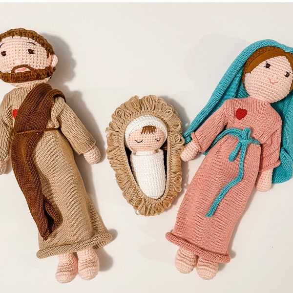 Holy Family with Infant Jesus | Mary on the Mantle | St. Joseph Doll | Blessed Mother Doll | Nativity Doll Set | Christmas Dolls |